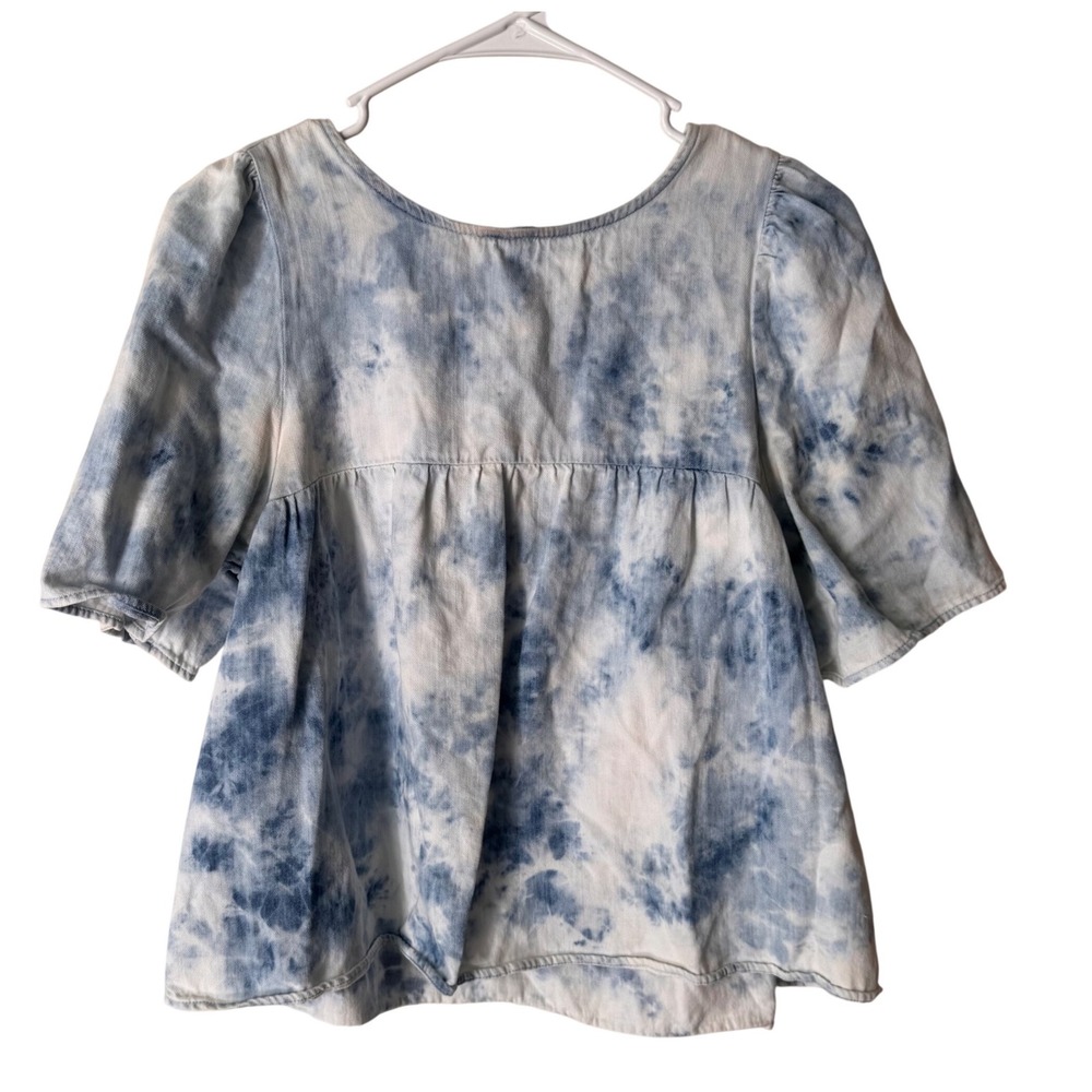 Old Navy Womens Blue Tie Dye Puff Sleeve Babydoll Peplum Top Small